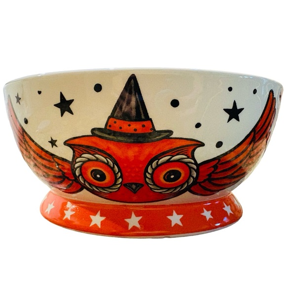 JOHANNA PARKER CARNIVAL COTTAGE NWT dolomite owl witch serving bowl - Picture 1 of 3